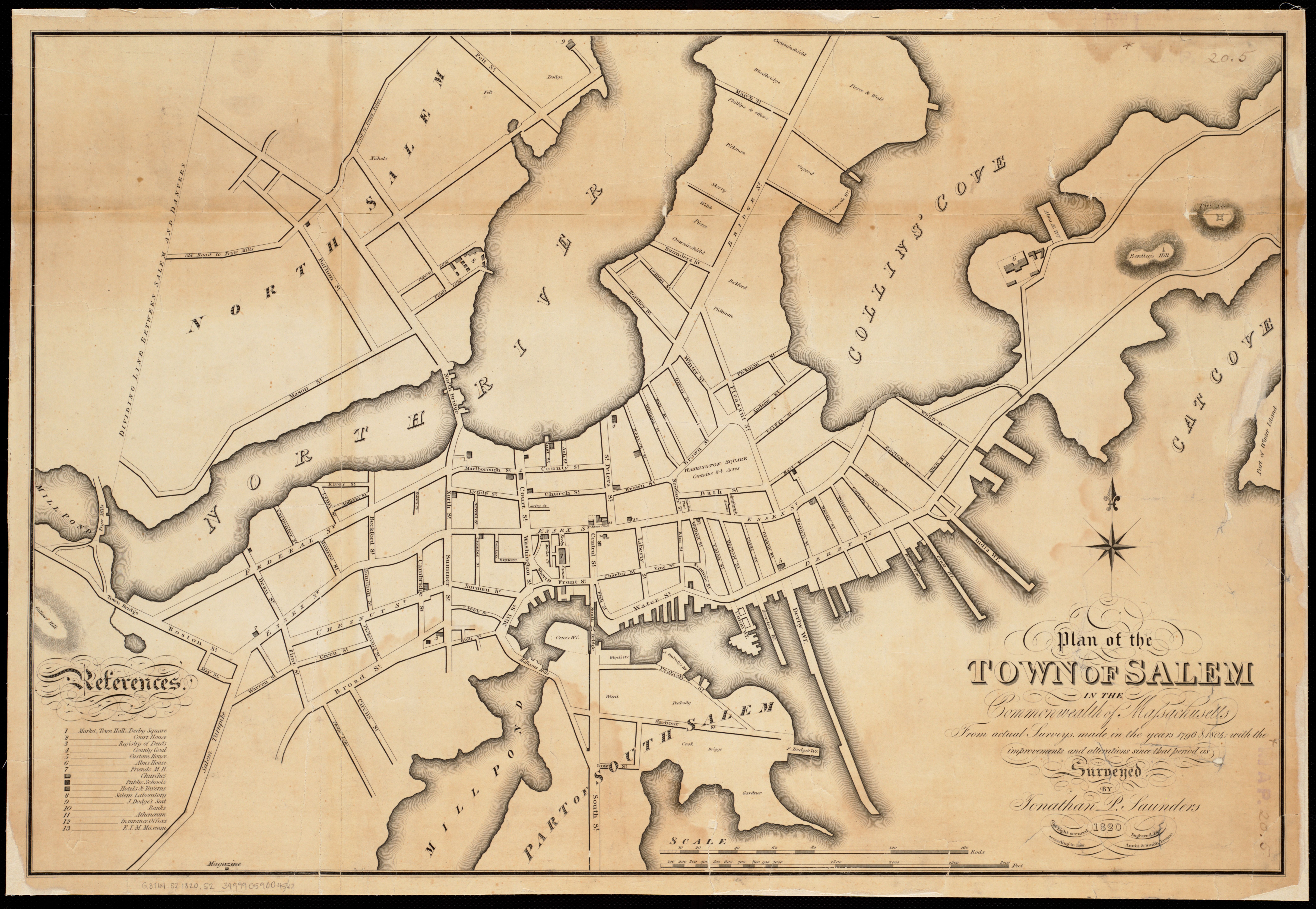 19th century printed map of Salem, Massachusetts