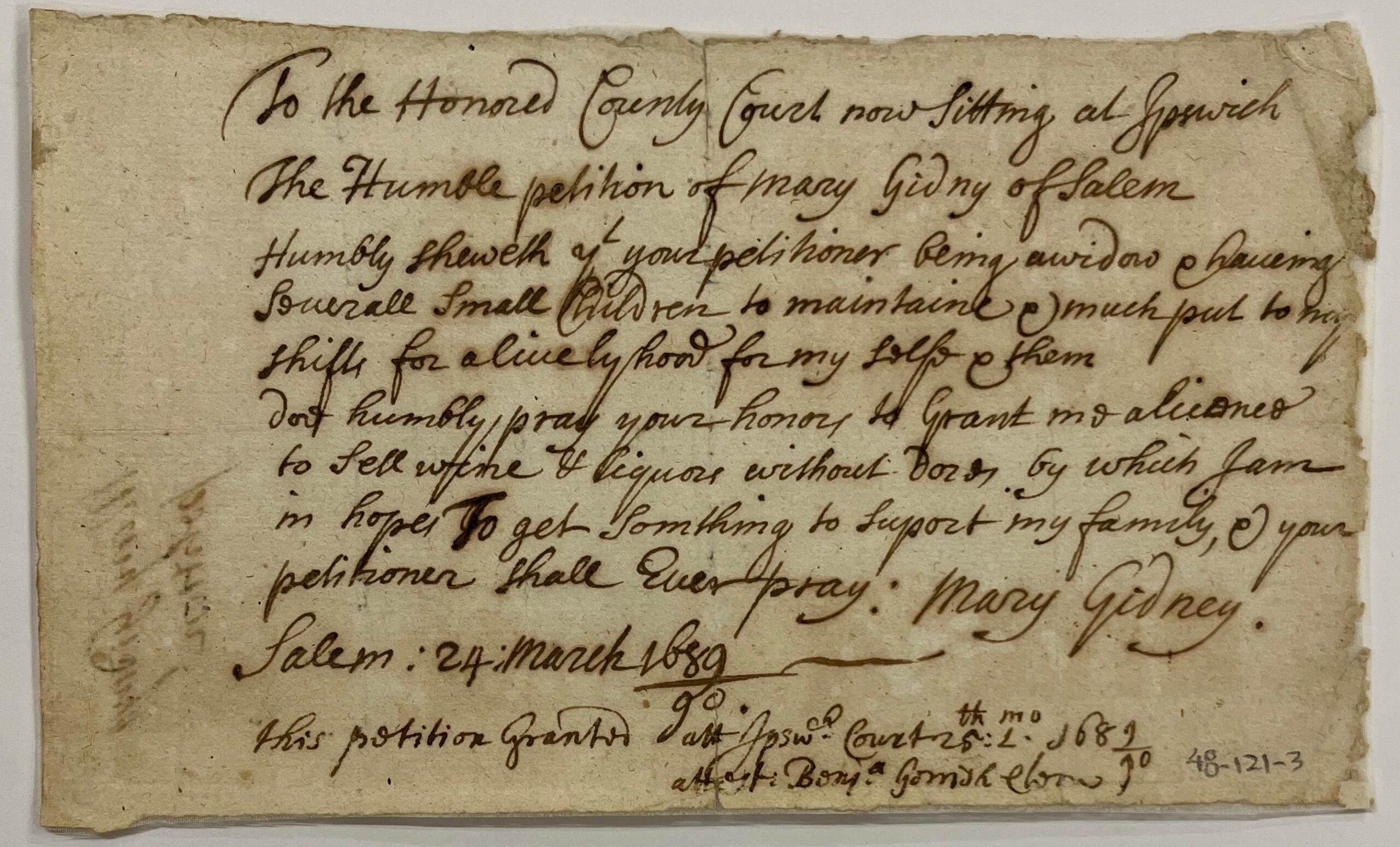 1690 Archival Document, brown ink on paper