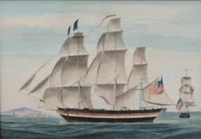 Water color drawing of 18th century ship