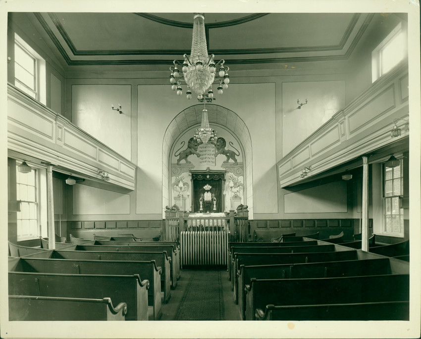 Pulpit, pews and balcony seats in the African Meeting House.
