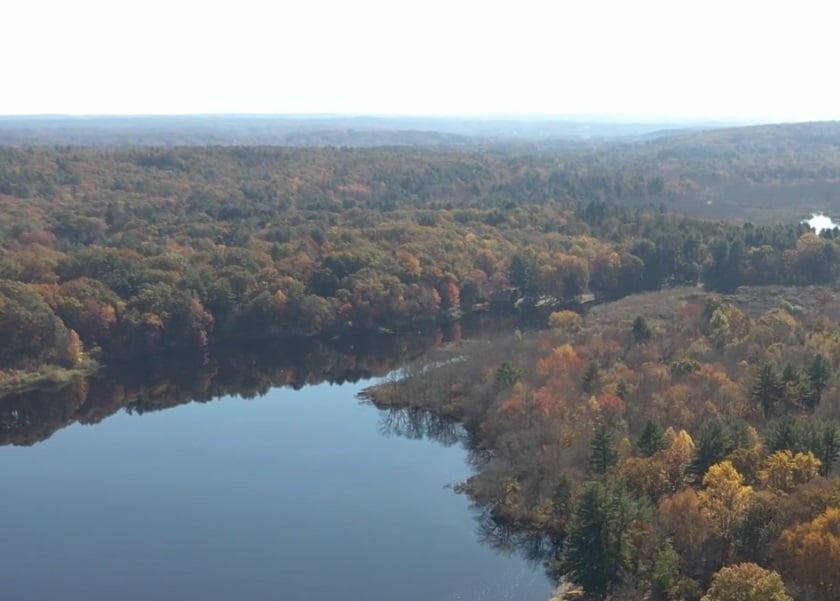 Lake with trees in fall foliage along the shoreline- Roseland Park